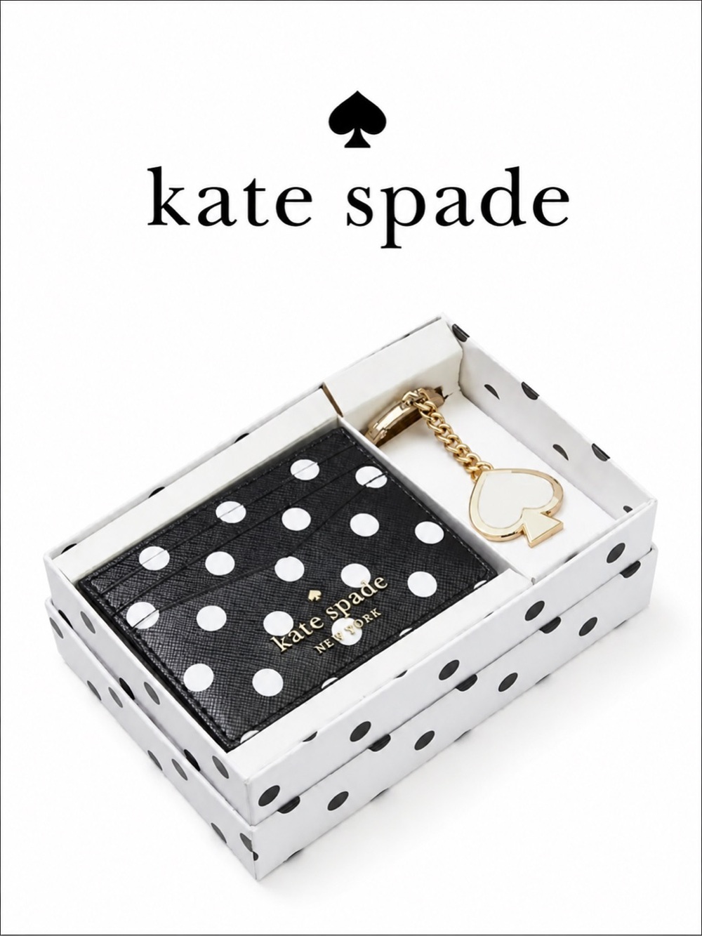 NEW KATE SPADE New York Cheers Charming Dot Cardholder & Spade Keychain Gift Set